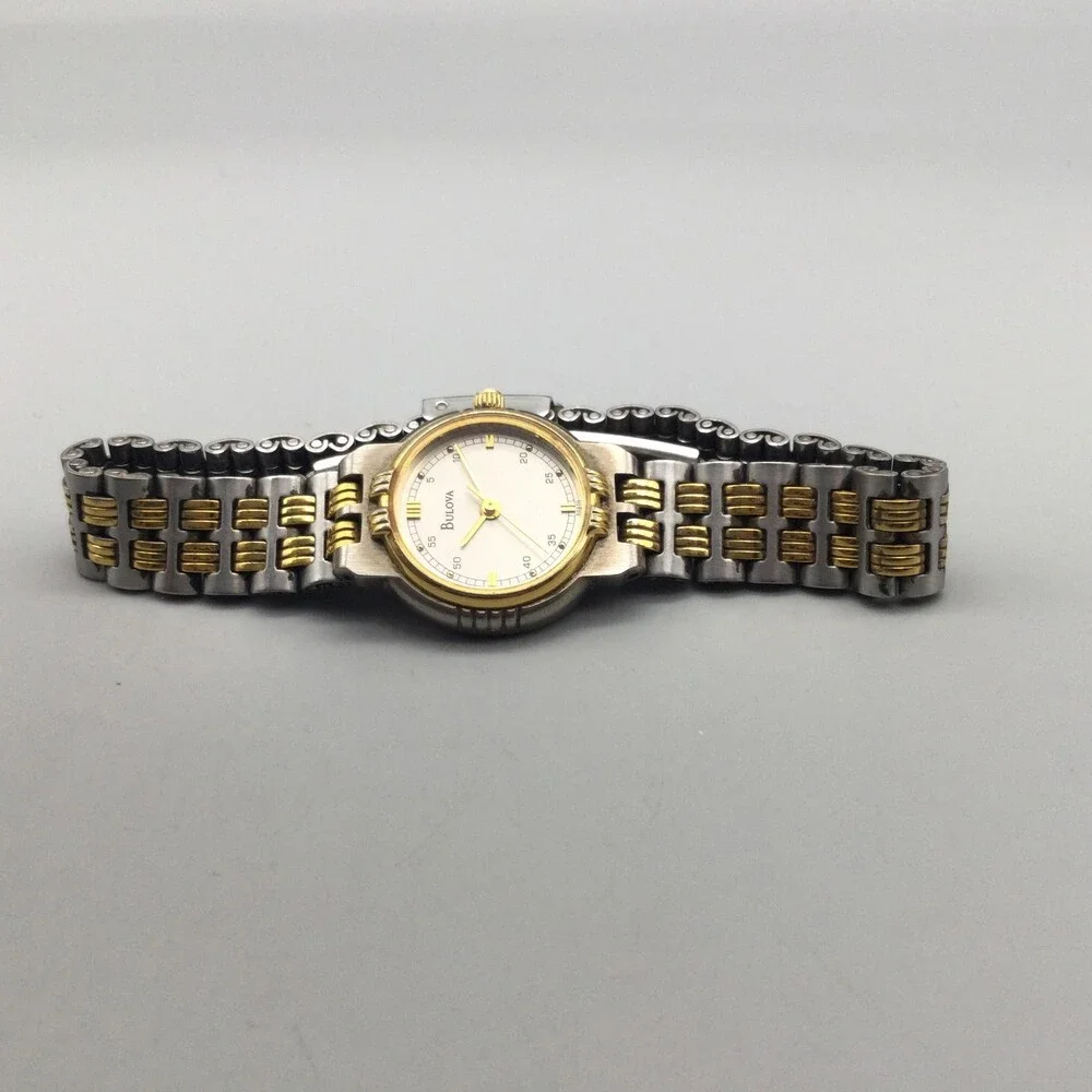 Bulova Womens Watch 22mm Silver Two Tone Stainless Bracelet New Battery 6.25